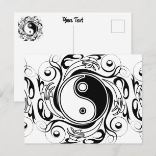 Yin & Yang Symbol Black and White Tattoo Style Holiday Postcard