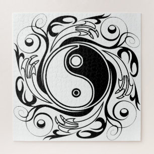 Yin & Yang Symbol Black and White Tattoo Style Jigsaw Puzzle