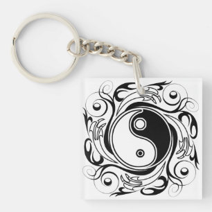 Yin & Yang Symbol Black and White Tattoo Style Key Ring
