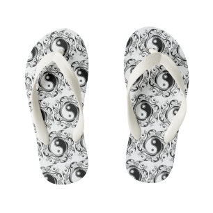 Yin & Yang Symbol Black and White Tattoo Style Kid's Thongs