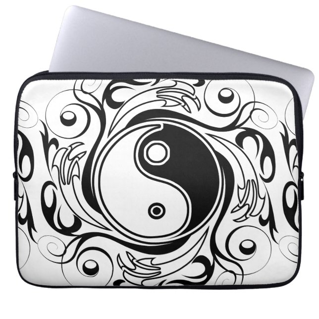 Yin & Yang Symbol Black and White Tattoo Style Laptop Sleeve (Front)