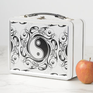 Yin & Yang Symbol Black and White Tattoo Style Metal Lunch Box