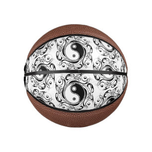 Yin & Yang Symbol Black and White Tattoo Style Mini Basketball