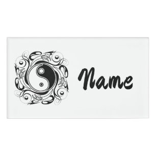 Yin & Yang Symbol Black and White Tattoo Style Name Tag