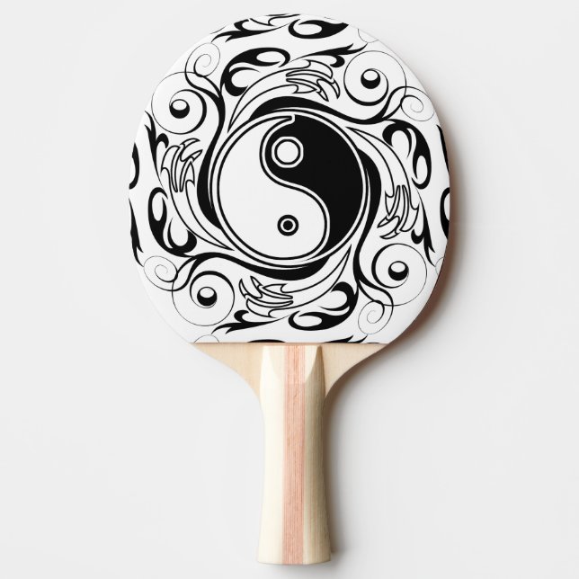 Yin & Yang Symbol Black and White Tattoo Style Ping Pong Paddle (Front)