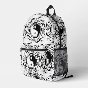 Yin & Yang Symbol Black and White Tattoo Style Printed Backpack