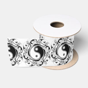 Yin & Yang Symbol Black and White Tattoo Style Satin Ribbon