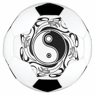 Yin & Yang Symbol Black and White Tattoo Style Soccer Ball