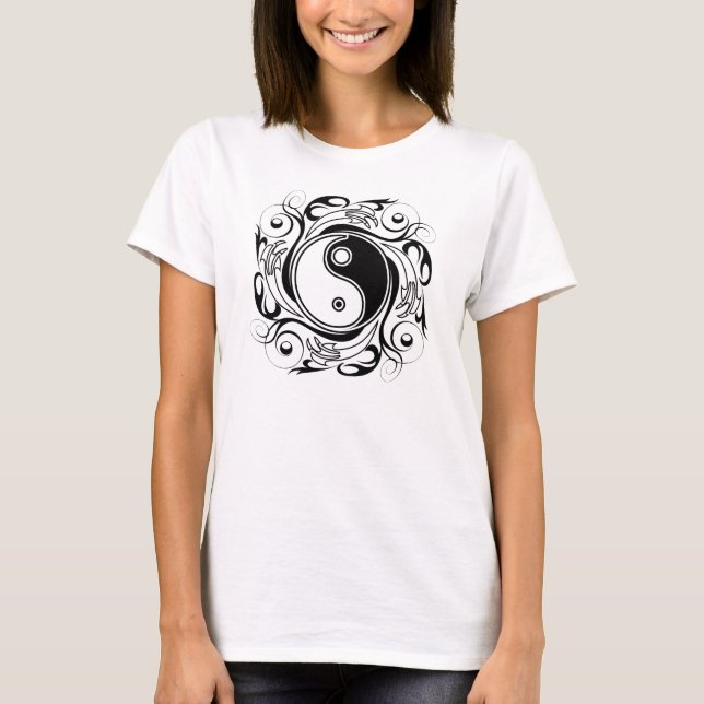 Yin & Yang Symbol Black and White Tattoo Style T-Shirt (Front)