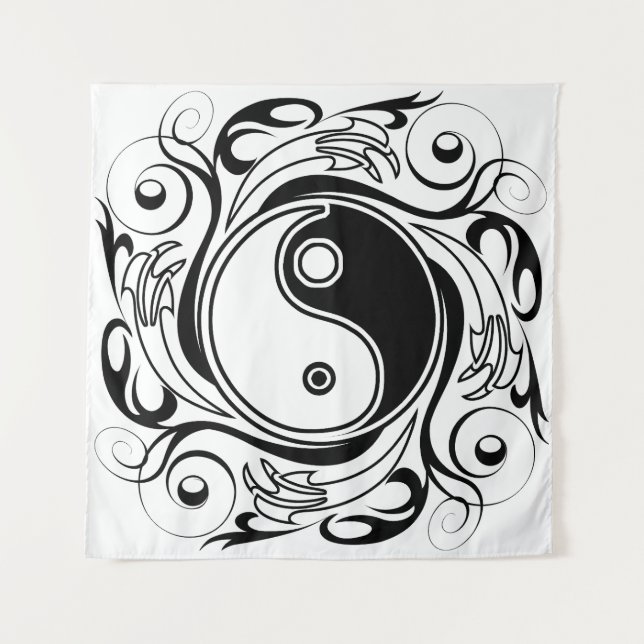 Yin & Yang Symbol Black and White Tattoo Style Tapestry (Front)