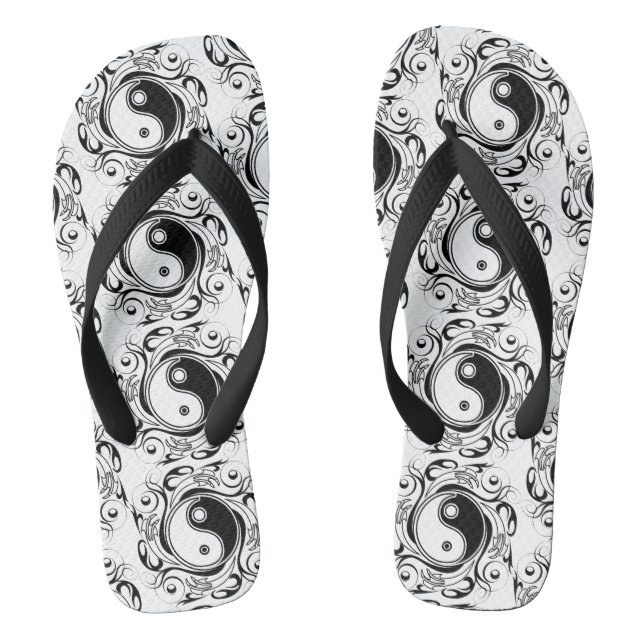 Yin & Yang Symbol Black and White Tattoo Style Thongs (Footbed)