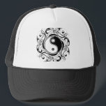 Yin & Yang Symbol Black and White Tattoo Style Trucker Hat<br><div class="desc">Decorative Ying Yang Symbol Psychedelic Black and White Tattoo Style Art Design. Originally created with Hi Quality Vector Graphic Art Copyright BluedakArt TheChameleonArt.</div>