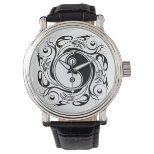 Yin & Yang Symbol Black and White Tattoo Style Watch