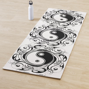 Yin & Yang Symbol Black and White Tattoo Style Yoga Mat