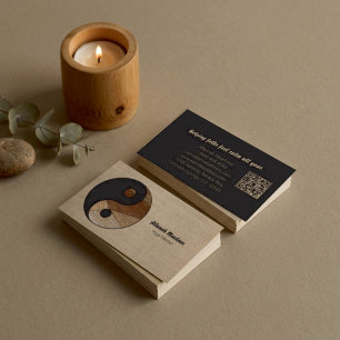 Yin-Yang Symbol Earth Tones QR Code Meditative Business Card