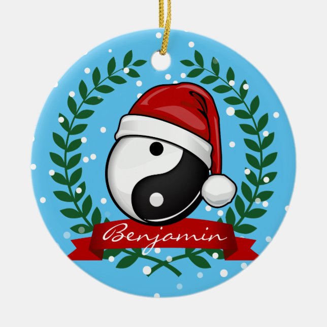 Yin Yang Symbol Holiday Ceramic Tree Decoration (Front)