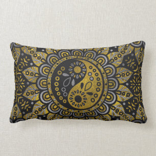 Yin yang symbol in Black and gold ornament Lumbar Cushion