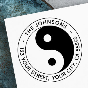 Yin yang symbol modern return address self-inking stamp