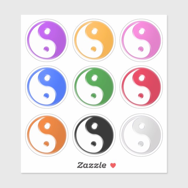 Yin Yang Symbol Multi Colour Set of 9 Stickers (Sheet)