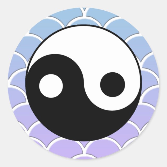 Yin Yang Symbol on Wave Background Classic Round Sticker (Front)