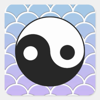 Yin Yang Symbol on Wave Background Square Sticker