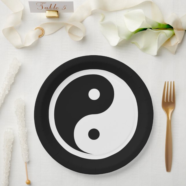 Yin Yang Symbol - solid tattoo design 2 Paper Plate (Wedding)