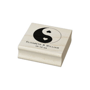 Yin Yang Symbol with Hearts Love Wedding Rubber Stamp