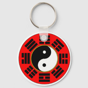 Yin Yang Taoist Chinese Red Bagua Trigram Key Ring