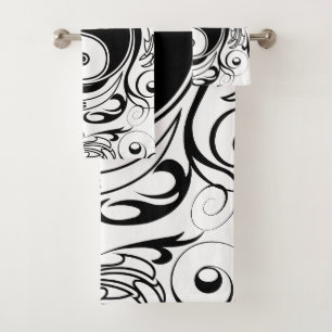 Yin Yang Tattoo Ornamental Style Bath Towel Set