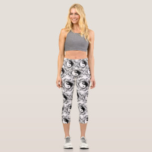 Yin Yang Tattoo Ornamental Style Capri Leggings