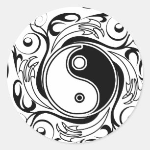 Yin Yang Tattoo Ornamental Style Classic Round Sticker