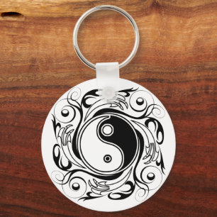 Yin Yang Tattoo Ornamental Style Key Ring