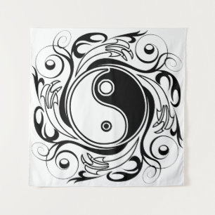 Yin Yang Tattoo Ornamental Style Tapestry
