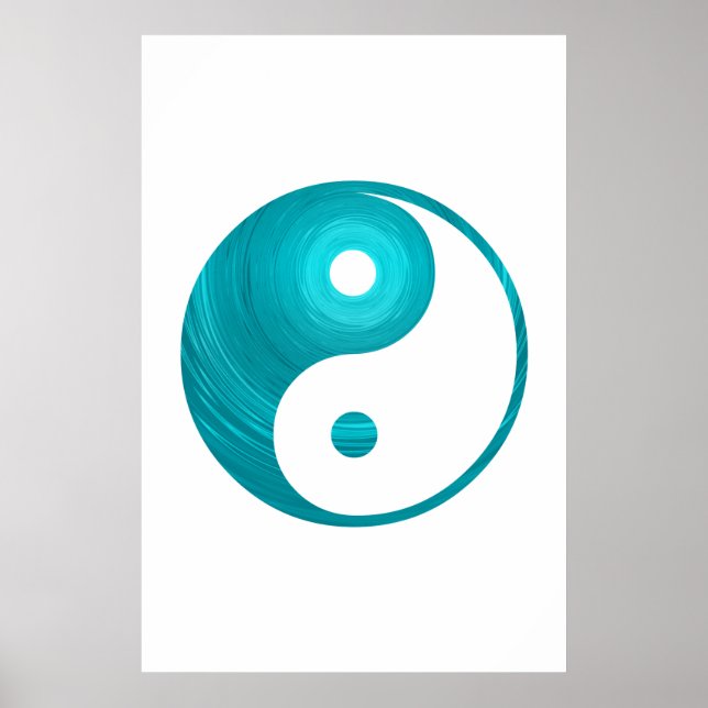 Yin Yang Teal Blue Aqua Spiral Template Yin-Yang Poster (Front)
