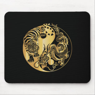 Yin Yang Tiger Dragon Gold Mouse Pad