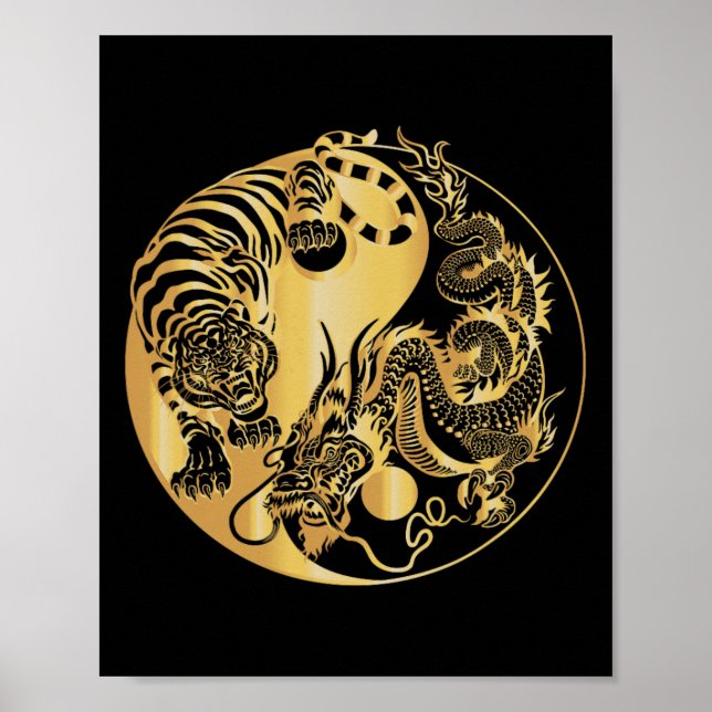 Yin Yang Tiger Dragon Gold  Poster (Front)