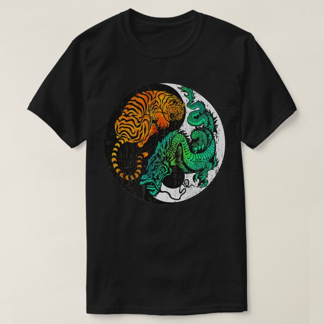 Yin Yang Tiger Dragon Retro Tattoo Style MMA Marti T-Shirt (Design Front)