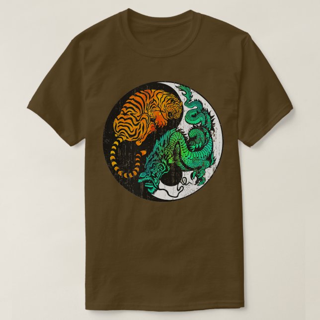 Yin Yang Tiger Dragon Retro Tattoo Style MMA Marti T-Shirt (Design Front)