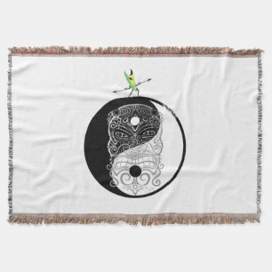 Yin Yang Tiki Warrior Mask Throw Blanket