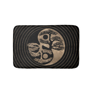 Yin Yang Tree Black and Gold Bath Mat