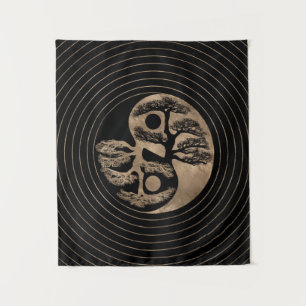 Yin Yang Tree Black and Gold Tapestry