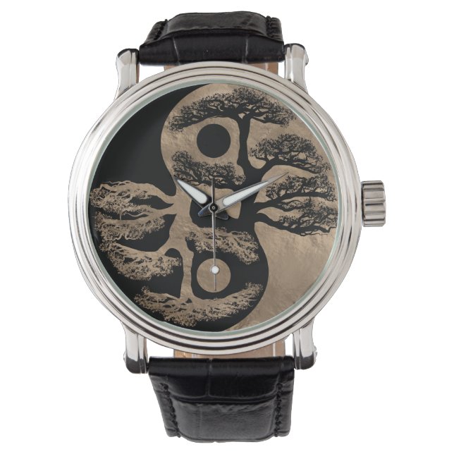 Yin Yang Tree Black and Gold Watch (Front)