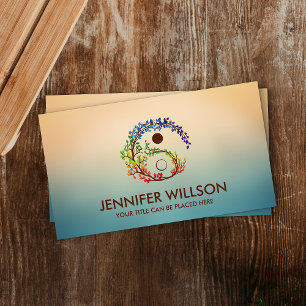 Yin Yang Tree Branch Rainbow leaves Business Card