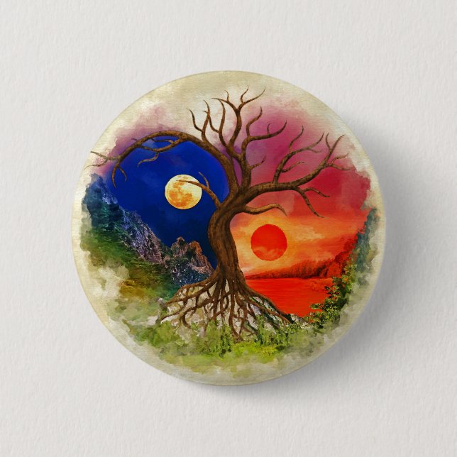 Yin Yang Tree Landscape 6 Cm Round Badge (Front)
