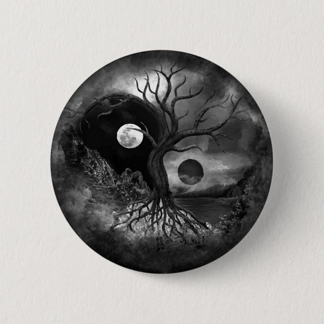 Yin Yang Tree Landscape Black and White 6 Cm Round Badge (Front)