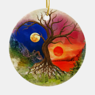 Yin Yang Tree Landscape Ceramic Ornament