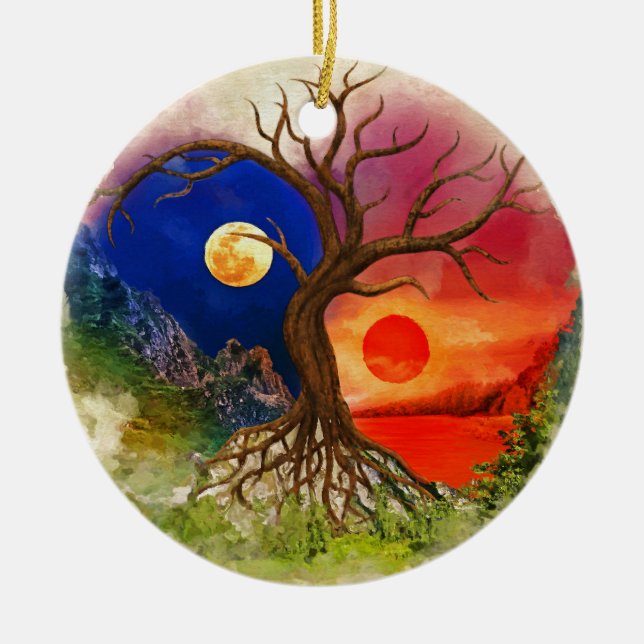 Yin Yang Tree Landscape Ceramic Ornament (Front)