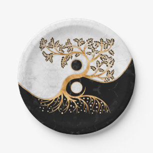 Yin Yang Tree - Marbles and Gold Paper Plate