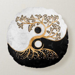 Yin Yang Tree - Marbles and Gold Round Cushion