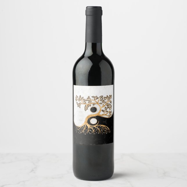 Yin Yang Tree - Marbles and Gold Wine Label (Front)